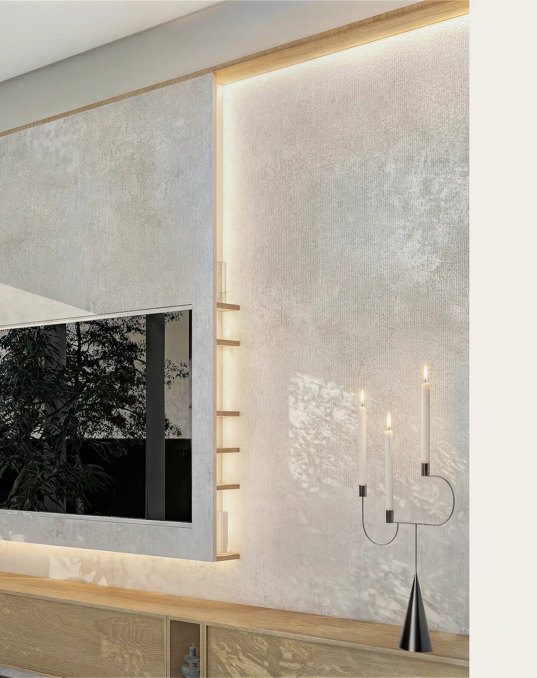 Návrh interiéru domu - interiérový dizajnér Linea Design- Návrh pracuje s kontrastom textúr s cieľom vyvolať pohodovú zen atmosféru - detail