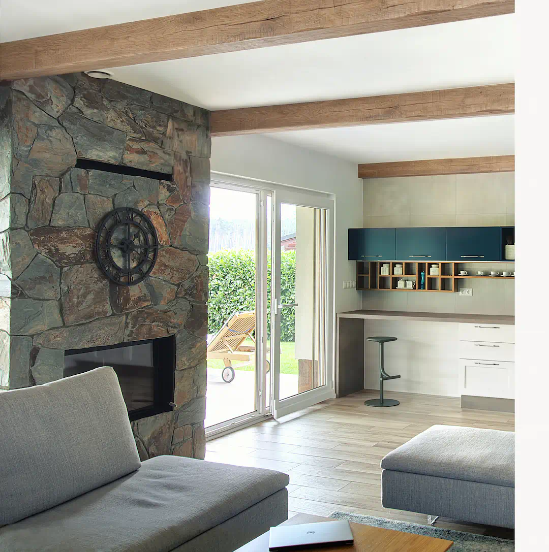 Návrh interiéru domu s krbom - interiérový dizajnér Linea Design